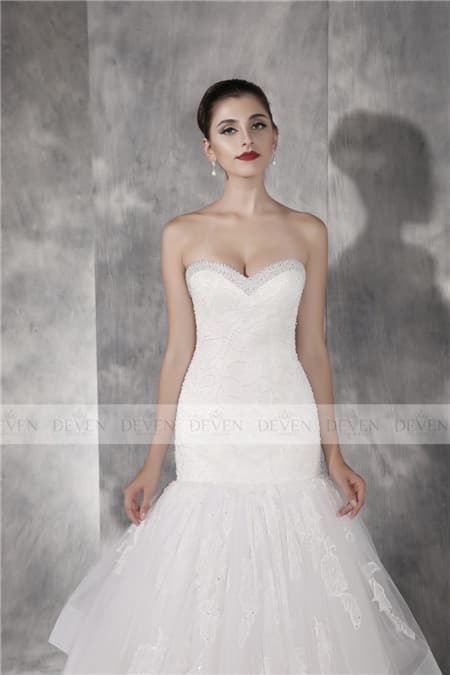 3_4 Sleeve Lace Applique Illusion Lace Back Wedding Gown